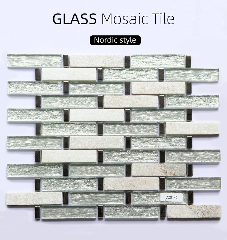 Mixed With Multiple Colors Backsplash Natural Mable Strip Glass Mosaic tile Wall Board