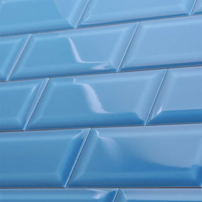 Sky Blue Waterproof Wall Tiles Glossy Bevelled Edge For Kitchen / Coffee Shop