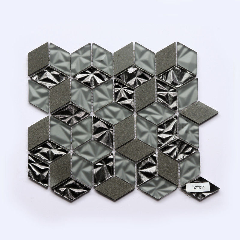 Non Slip Crystal Glass Mosaic Tiles Washroom Hexagon Shaped Floor Tile 300X300