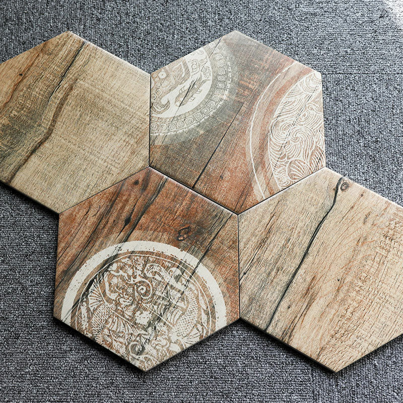 Wood Series Hexagon Ceramic Tile 8 X 9.2 Inch Glaze Ceramic Mosaic Tile