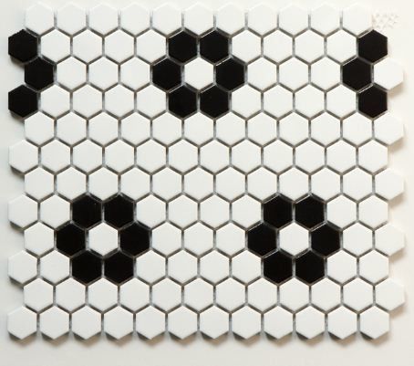 Black And White Flower Shape Ceramic Hexagon Mosaic Tile 260x300mm