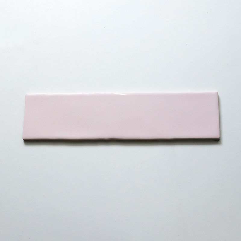 Handmade Wavy Edge Bathroom Ceramic Wall Tile 7mm Thickness LIght Pink Color
