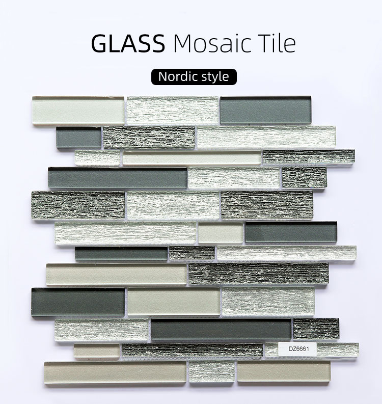 Mixed With Multiple Colors Backsplash Natural Mable Strip Glass Mosaic tile Wall Board