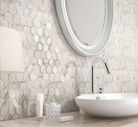 300x300mm Hexagonal Shape Glass Mosaic Tiles / Exterior Ceramic Tile