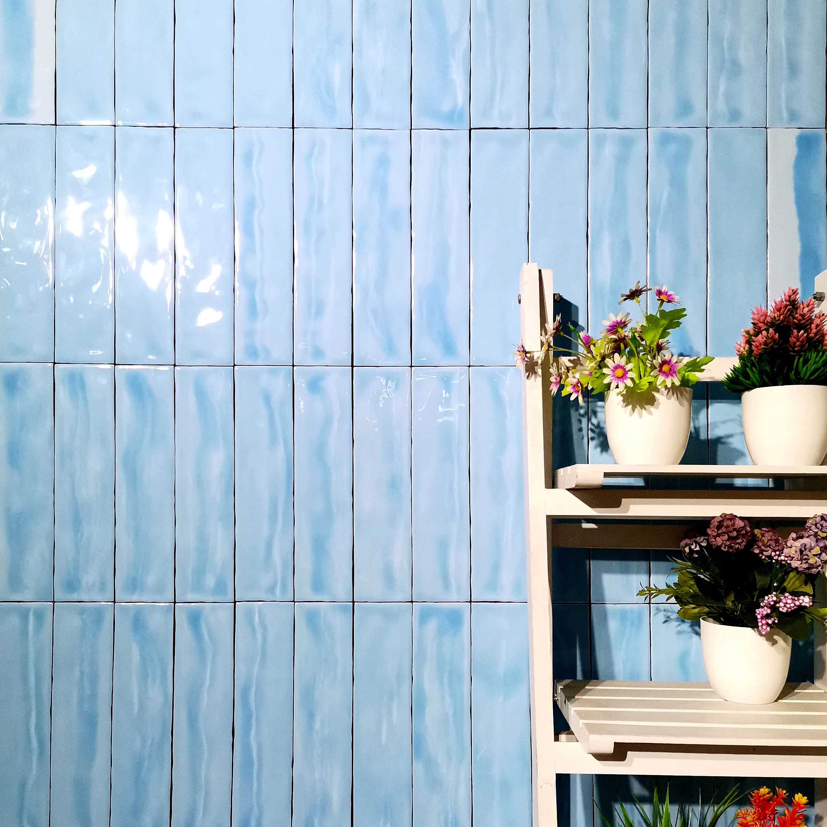 Blue glazed ceramic wall tile and floor tile