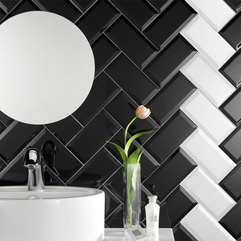100x200 Ceramic Wall Tiles Bevel Matte Black Subway Tile Wear Resistant