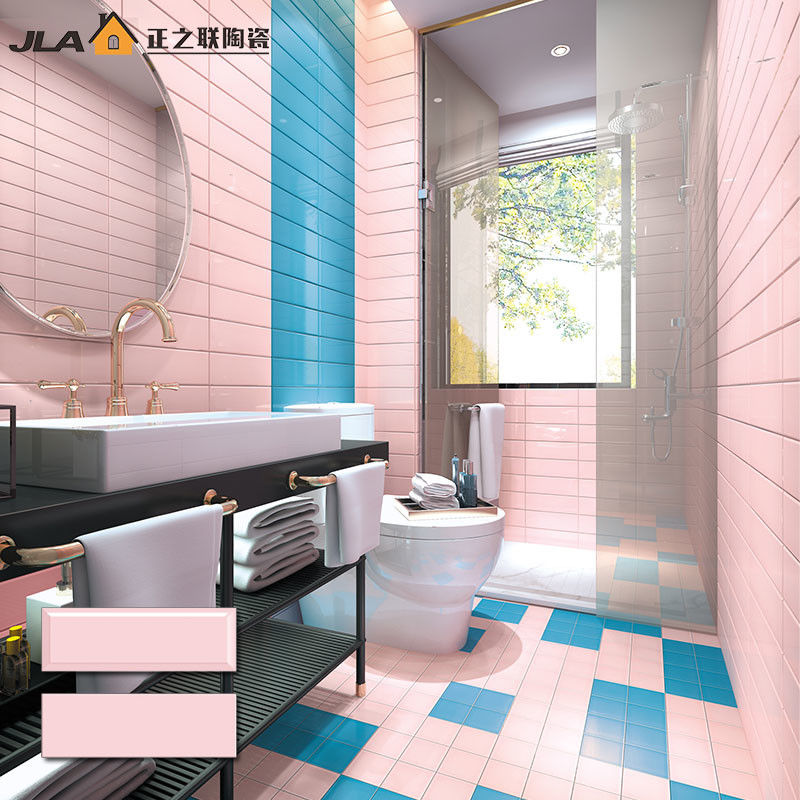 4x12 Decorative Ceramic Glazed Wall Tiles Pink Bathroom Design 7.5 Mm Thickness