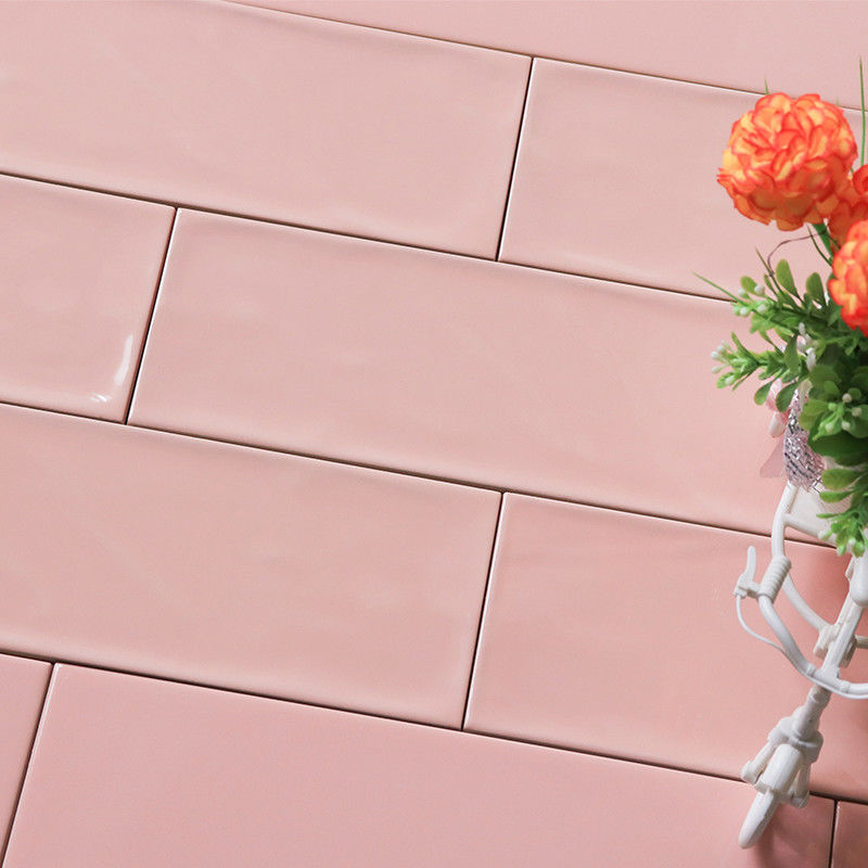 Decorative Pink Ceramic Bathroom Wall Tiles 4 X 12 Subway Tile Glazed